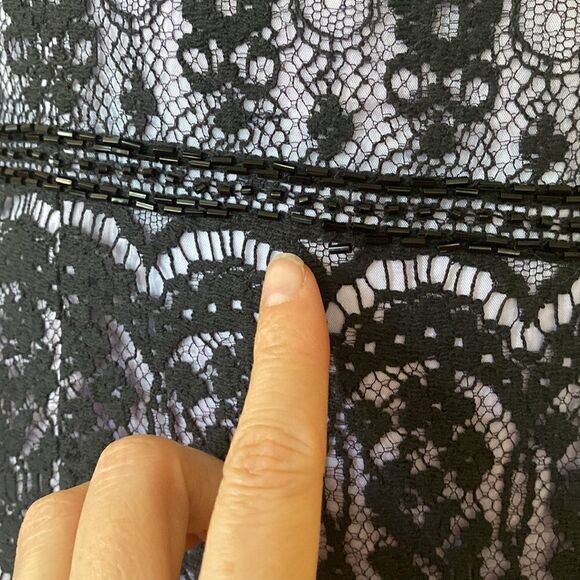 Vintage Cache Lilac Black Beaded Lace Cocktail Dress Size 4 - Picture 13 of 15